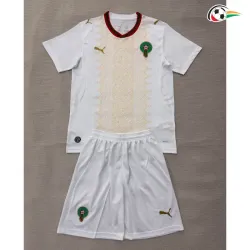 Camisa Reserva Infantil Marruecos Copa do Mundo 2026 Branco/Dourado