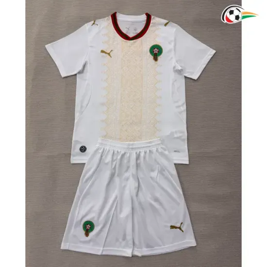 Camisa Reserva Infantil Marruecos Copa do Mundo 2026 Branco/Dourado