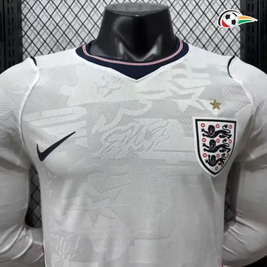 Camisa Titular Versão Jogador Inglaterra Copa do Mundo 2026 Branco Manga Longa