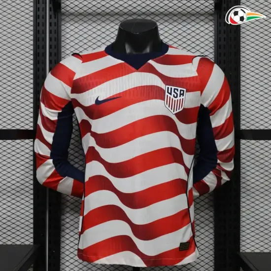 Camisa Titular Versão Jogador EE.UU Copa do Mundo 2026 Vermelho/Branco Manga Longa