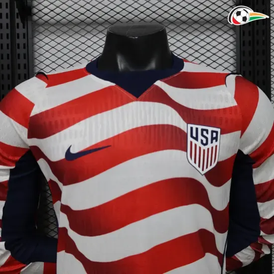 Camisa Titular Versão Jogador EE.UU Copa do Mundo 2026 Vermelho/Branco Manga Longa