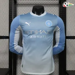 Camisa Titular Versão Jogador Manchester City 2026/2027 Azul/Branco Manga Longa