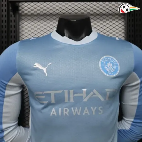Camisa Titular Versão Jogador Manchester City 2026/2027 Azul/Branco Manga Longa