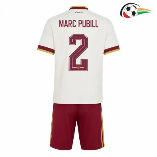 Camisa Reserva Infantil Marc Pubill 2 España Copa do Mundo 2026 Branco/Vermelho