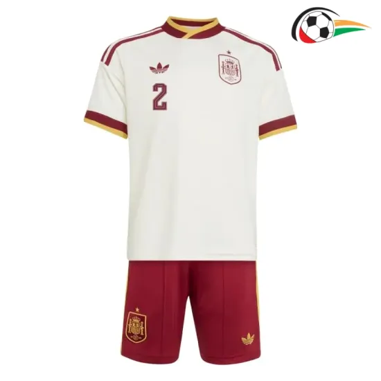 Camisa Reserva Infantil Marc Pubill 2 España Copa do Mundo 2026 Branco/Vermelho