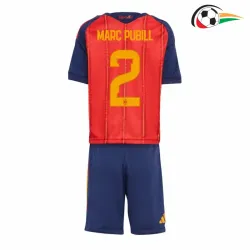 Camisa Titular Infantil Marc Pubill 2 España Copa do Mundo 2026 Vermelho/Azul