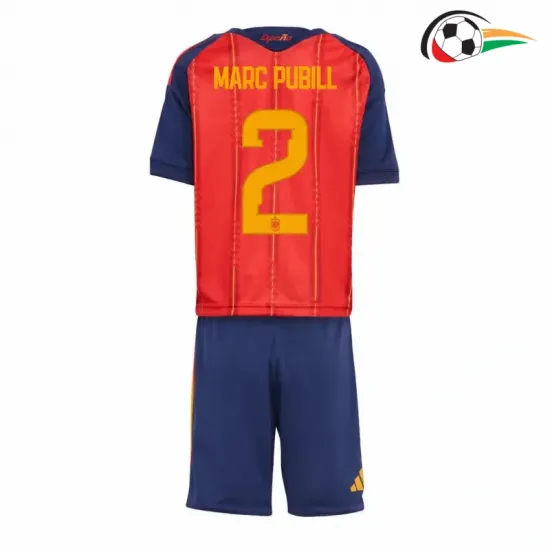 Camisa Titular Infantil Marc Pubill 2 España Copa do Mundo 2026 Vermelho/Azul