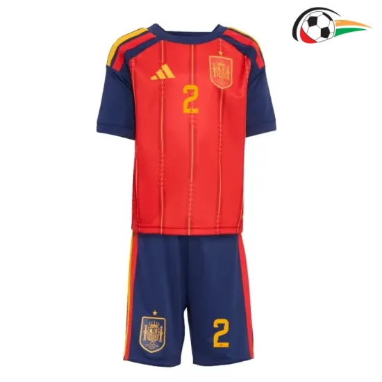 Camisa Titular Infantil Marc Pubill 2 España Copa do Mundo 2026 Vermelho/Azul