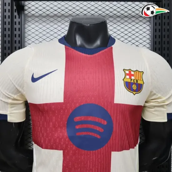 Camisa Versão Jogador Barcelona 2026/2027 Bege/Vermelho