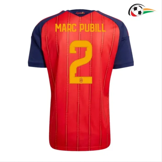 Camisa Titular Marc Pubill 2 España Copa do Mundo 2026 Vermelho/Azul