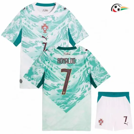 Camisa Reserva Infantil Ronaldo 7 Portugal Copa do Mundo 2026 Verde/Branco