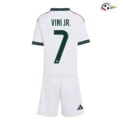 Camisa Titular Infantil VINI JR. 7 Real Madrid 2026/2027 Branco com Patch HP