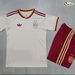 Camisa Reserva Infantil España Copa do Mundo 2026 Branco/Vermelho com Duas Estrelas e FIFA2026