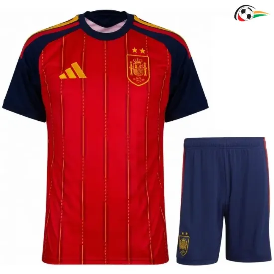 Camisa Titular Infantil España Copa do Mundo 2026 Vermelho/Azul com Duas Estrelas e FIFA2026