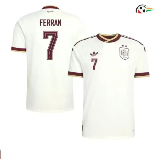 Camisa Reserva Ferran 7 España Copa do Mundo 2026 Branco Duas Estrelas