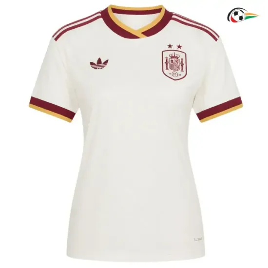 Camisa Reserva Versão Feminina España Copa do Mundo 2026 Branco Duas Estrelas