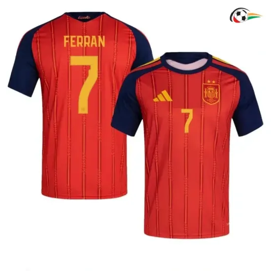 Camisa Titular Ferran 7 España Copa do Mundo 2026 Vermelho/Azul Duas Estrelas