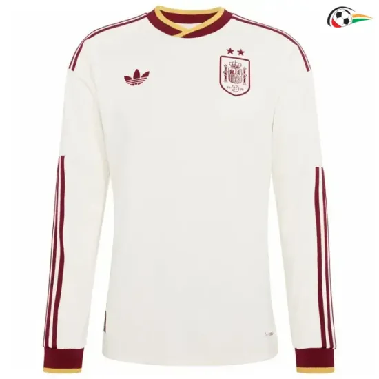 Camisa Reserva España Copa do Mundo 2026 Branco Duas Estrelas Manga Longa