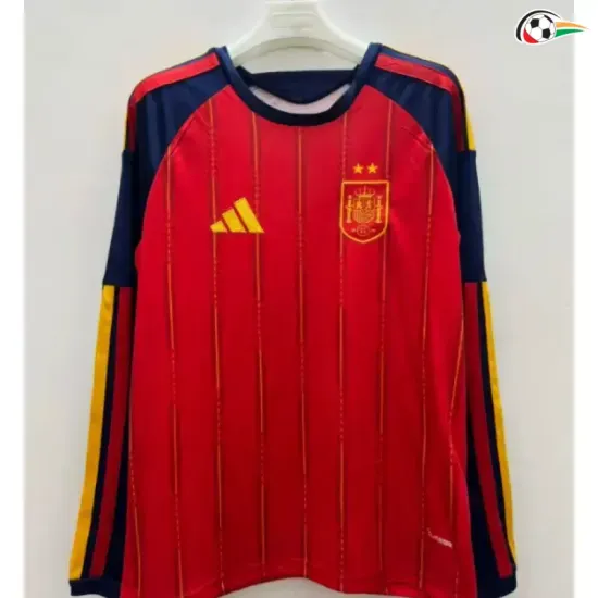 Camisa Titular España Copa do Mundo 2026 Vermelho/Azul Duas Estrelas Manga Longa