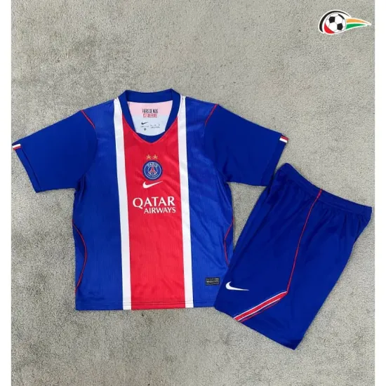 Camisa Titular Infantil PSG 2026/2027 Azul/Vermelho com Duas Estrelas