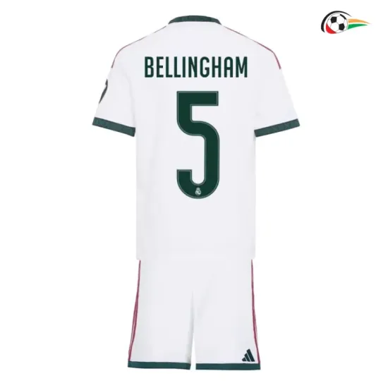 Camisa Titular Infantil BELLINGHAM 5 Real Madrid 2026/2027 Branco com Patch HP