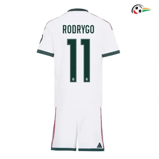 Camisa Titular Infantil RODRYGO 11 Real Madrid 2026/2027 Branco com Patch HP