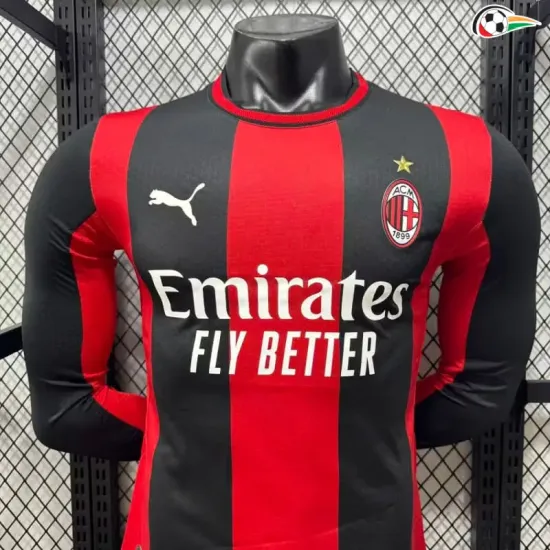Camisa Titular Versão Jogador AC Milan 2026/2027 Vermelho/Preto Manga Longa