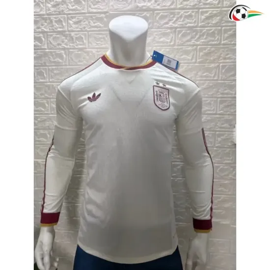 Camisa Reserva Versão Jogador España Copa do Mundo 2026 Branco Duas Estrelas Manga Longa