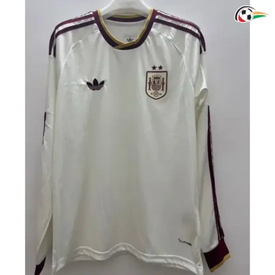 Camisa Reserva España Copa do Mundo 2026 Branco Duas Estrelas Manga Longa