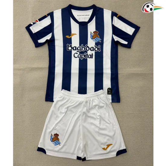 Camisa Titular Infantil Real Sociedad 2026/2027 Azul/Branco com Patch da La Liga