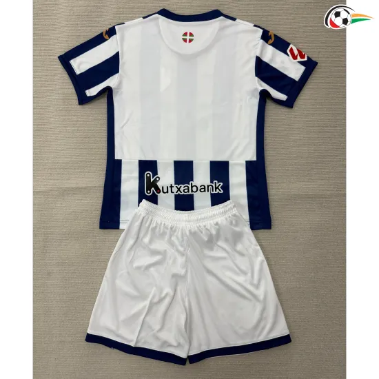 Camisa Titular Infantil Real Sociedad 2026/2027 Azul/Branco com Patch da La Liga