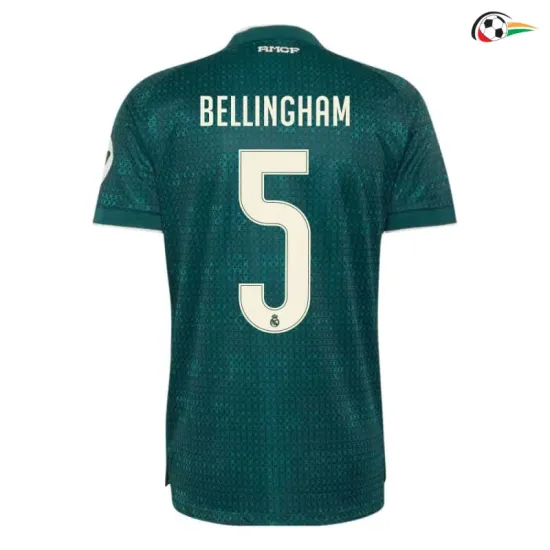 Camisa Reserva BELLINGHAM 5 Real Madrid 2026/2027 Verde Escuro com Patch HP