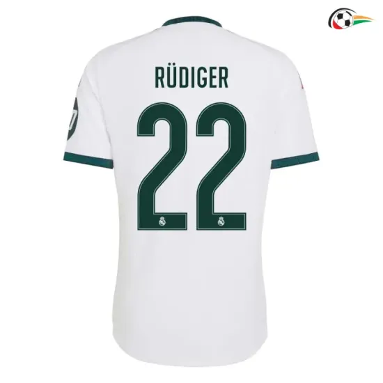 Camisa Titular RUDIGER 22 Real Madrid 2026/2027 Branco com Patch HP