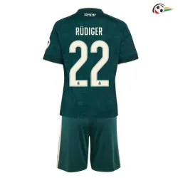 Camisa Reserva Infantil RUDIGER 22 Real Madrid 2026/2027 Verde Escuro com Patch HP