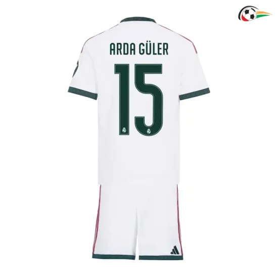 Camisa Titular Infantil ARDA GÜLER 15 Real Madrid 2026/2027 Branco com Patch HP