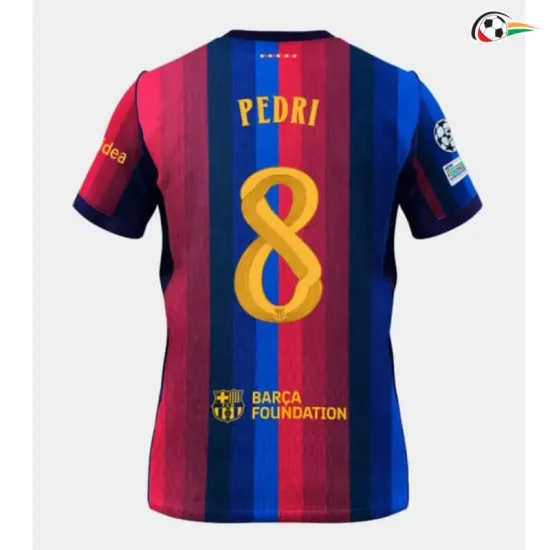 Camisa Titular PEDRI 8 Barcelona 2026/2027 Vermelho/Azul com Patch UCL
