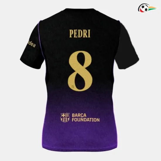 Camisa Reserva PEDRI 8 Barcelona 2026/2027 Preto/Roxo UCL