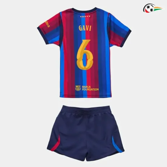 Camisa Titular Infantil GAVI 6 Barcelona 2026/2027 Vermelho/Azul UCL