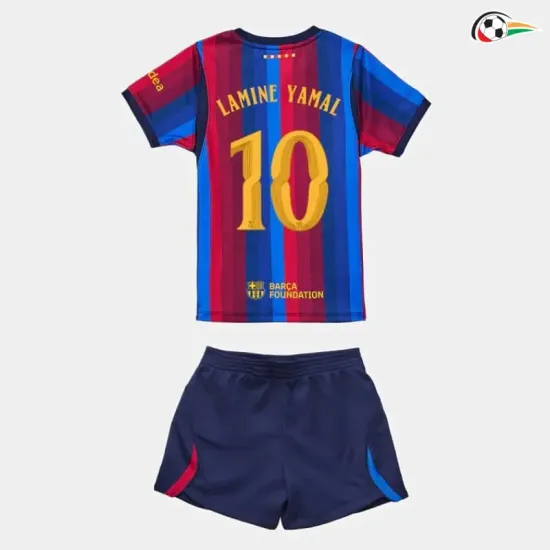 Camisa Titular Infantil LAMINE YAMAL 10 Barcelona 2026/2027 Vermelho/Azul UCL