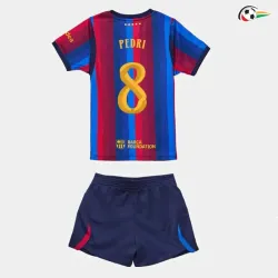 Camisa Titular Infantil PEDRI 8 Barcelona 2026/2027 Vermelho/Azul UCL