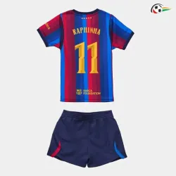 Camisa Titular Infantil RAPHINHA 11 Barcelona 2026/2027 Vermelho/Azul UCL