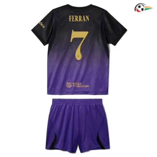 Camisa Reserva Infantil FERRAN 7 Barcelona 2026/2027 Preto/Roxo UCL