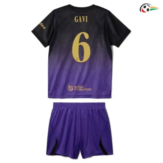 Camisa Reserva Infantil GAVI 6 Barcelona 2026/2027 Preto/Roxo UCL