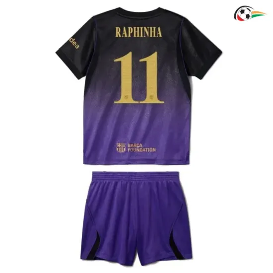 Camisa Reserva Infantil RAPHINHA 11 Barcelona 2026/2027 Preto/Roxo UCL