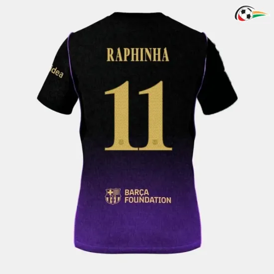 Camisa Reserva RAPHINHA 11 Barcelona 2026/2027 Preto/Roxo UCL
