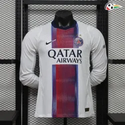 Camisa Reserva Versão Jogador PSG 2026/2027 Branco Manga Longa com Duas Estrelas