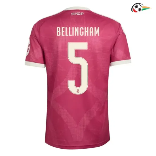 Camisa Alternativa BELLINGHAM 5 Real Madrid 2026/2027 Rosa com Patch HP