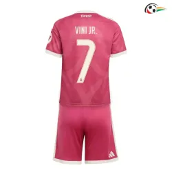 Camisa Alternativa Infantil VINI JR. 7 Real Madrid 2026/2027 Rosa com Patch HP