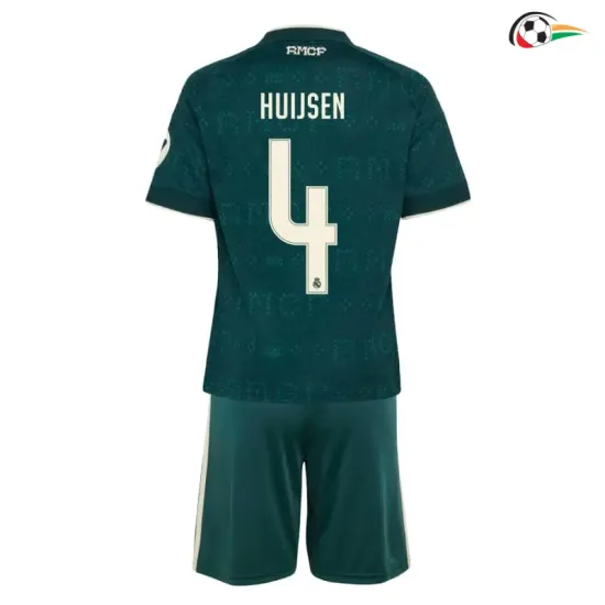 Camisa Reserva Infantil HUIJSEN 4 Real Madrid 2026/2027 Verde Escuro com Patch HP