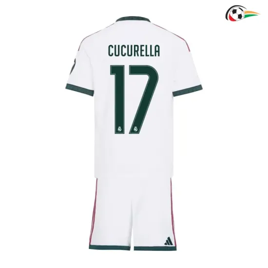 Camisa Titular Infantil CUCURELLA 17 Real Madrid 2026/2027 Branco com Patch HP